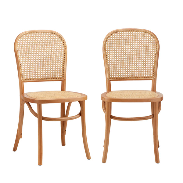  Dining Chairs Wooden Chairs Rattan Seat Beige