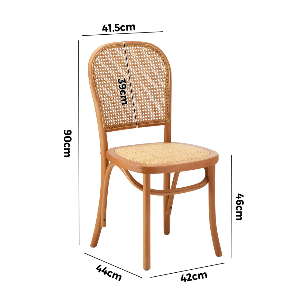 2PCS Dining Chairs Wooden Rattan Black/Beige