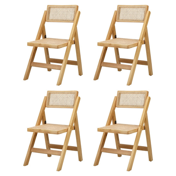  Set of 4 Folding Dining Chairs Rattan & Wooden Kitchen or Patio Seating