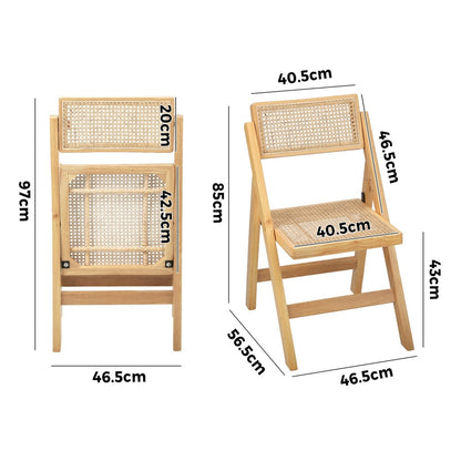 Set of 4 Folding Dining Chairs Rattan & Wooden Kitchen or Patio Seating