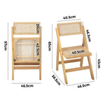 Set of 4 Folding Dining Chairs Rattan & Wooden Kitchen or Patio Seating