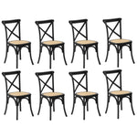 8PCS Crossback Dining Chair Solid Wood Ratan Seat Black/Natural/White