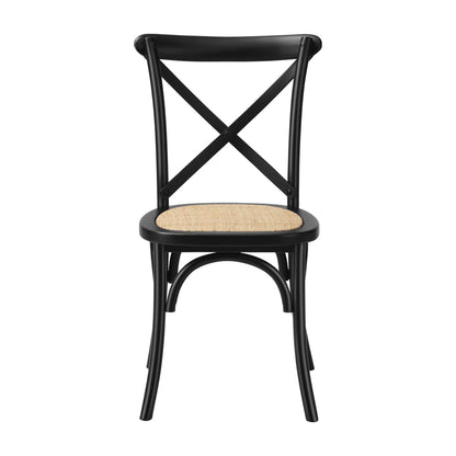 8PCS Crossback Dining Chair Solid Wood Ratan Seat Black/Natural/White