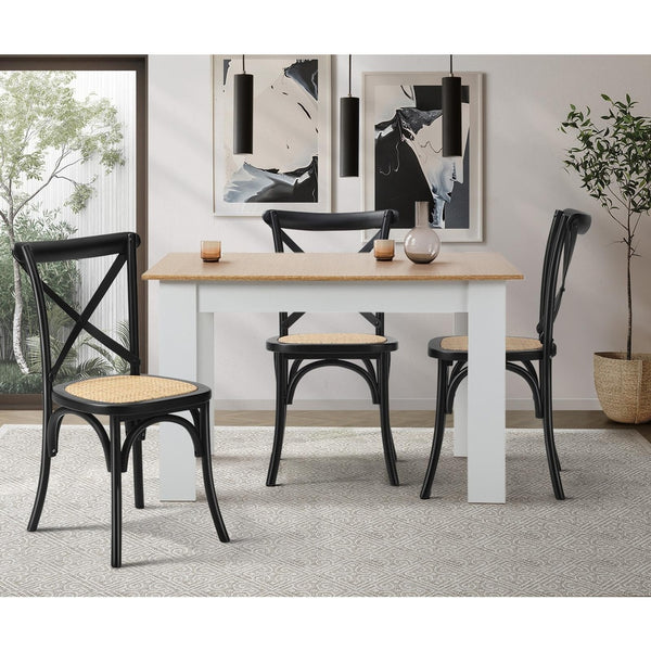  8PCS Crossback Dining Chair Solid Wood Ratan Seat Black/Natural/White