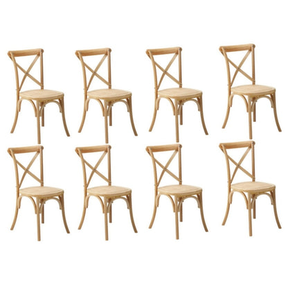 8PCS Crossback Dining Chair Solid Wood Ratan Seat Natural
