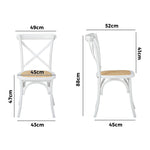 2PCS Crossback Dining Chair Solid Wood Ratan Seat White