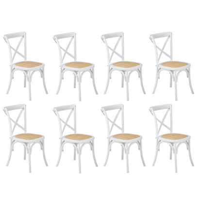 8PCS Crossback Dining Chair Solid Wood Ratan Seat White