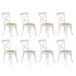 8PCS Crossback Dining Chair Solid Wood Ratan Seat Black/Natural/White