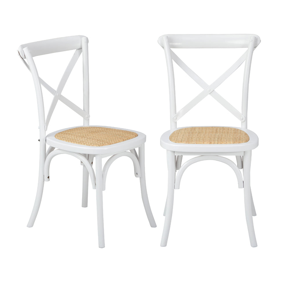 8PCS Crossback Dining Chair Solid Wood Ratan Seat Black/Natural/White