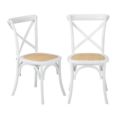 8PCS Crossback Dining Chair Solid Wood Ratan Seat Black/Natural/White