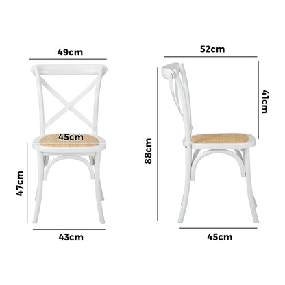 8PCS Crossback Dining Chair Solid Wood Ratan Seat Black/Natural/White