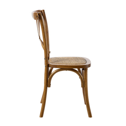 2PCS Crossback Wooden Dining Chair Rattan Seat Walnut