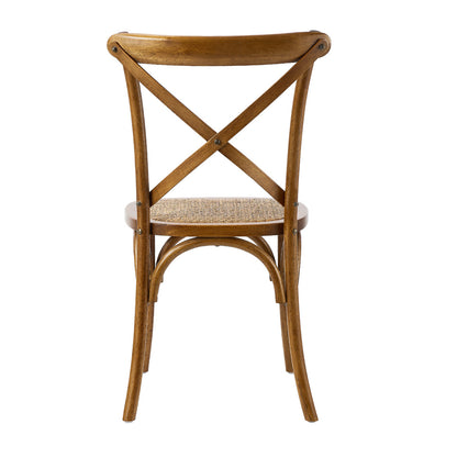2PCS Crossback Wooden Dining Chair Rattan Seat Walnut