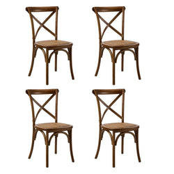 4PCS Crossback Wooden Dining Chair Rattan Seat Walnut