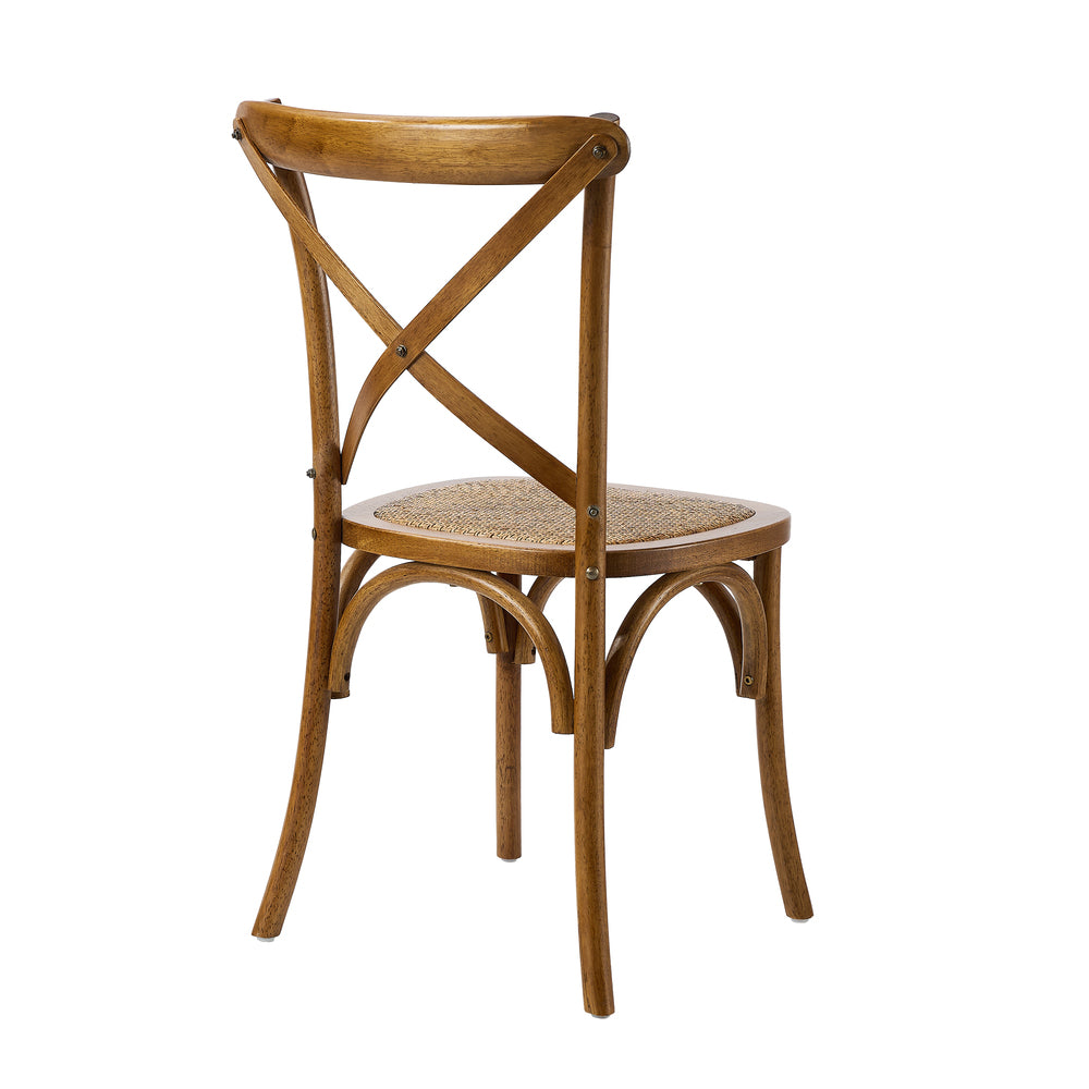 4PCS Crossback Wooden Dining Chair Rattan Seat Walnut