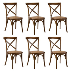 6PCS Crossback Wooden Dining Chair Rattan Seat Walnut
