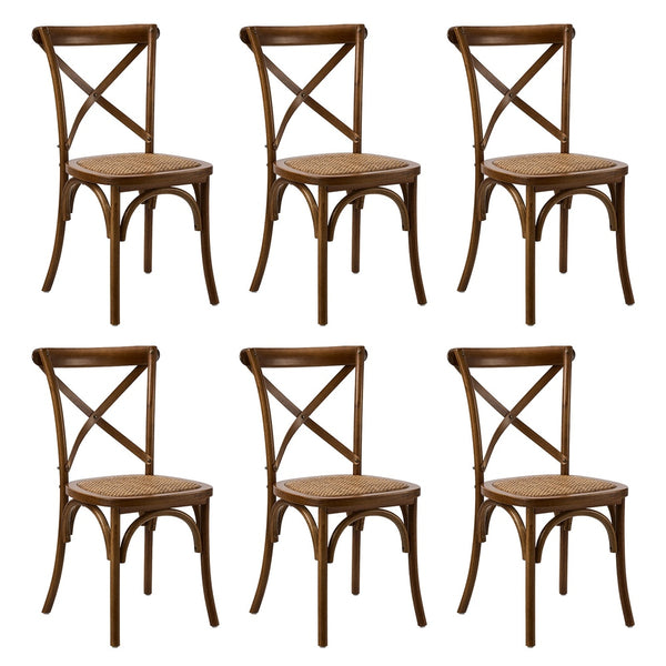  6PCS Crossback Wooden Dining Chair Rattan Seat Walnut