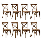 8PCS Crossback Wooden Dining Chair Rattan Seat Walnut