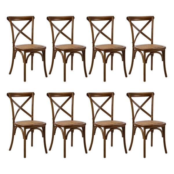  8PCS Crossback Wooden Dining Chair Rattan Seat Walnut