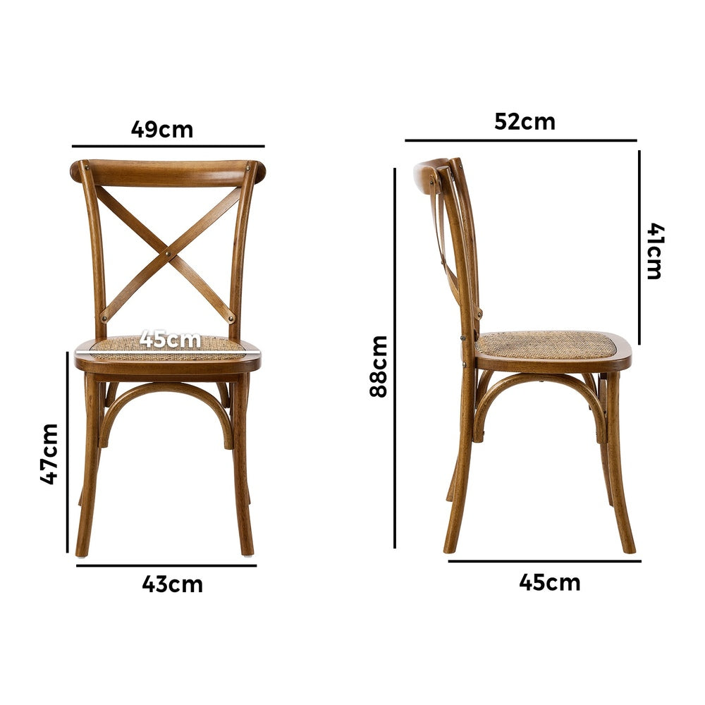 8PCS Crossback Wooden Dining Chair Rattan Seat Walnut