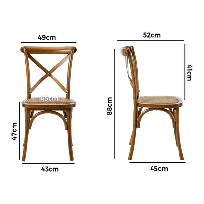 8PCS Crossback Wooden Dining Chair Rattan Seat Walnut