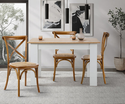 8PCS Crossback Wooden Dining Chair Rattan Seat Walnut