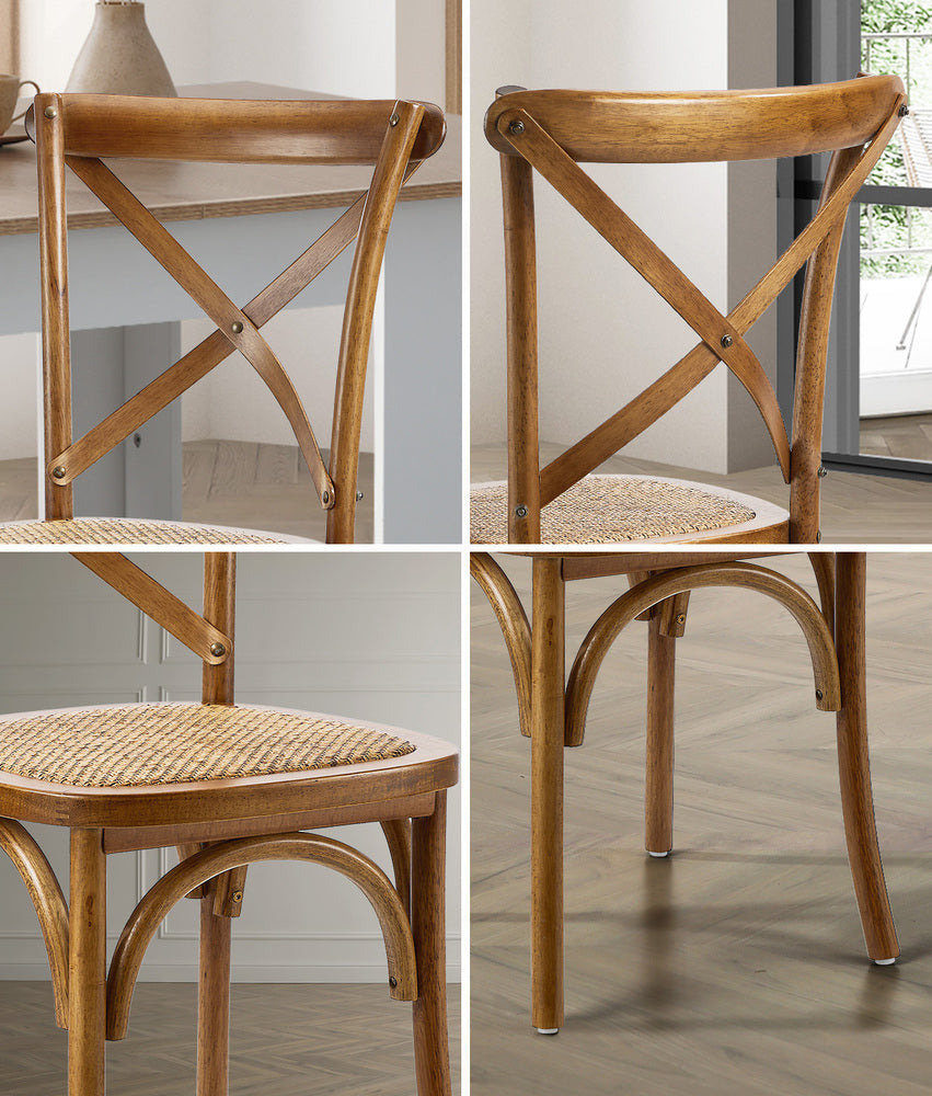 8PCS Crossback Wooden Dining Chair Rattan Seat Walnut