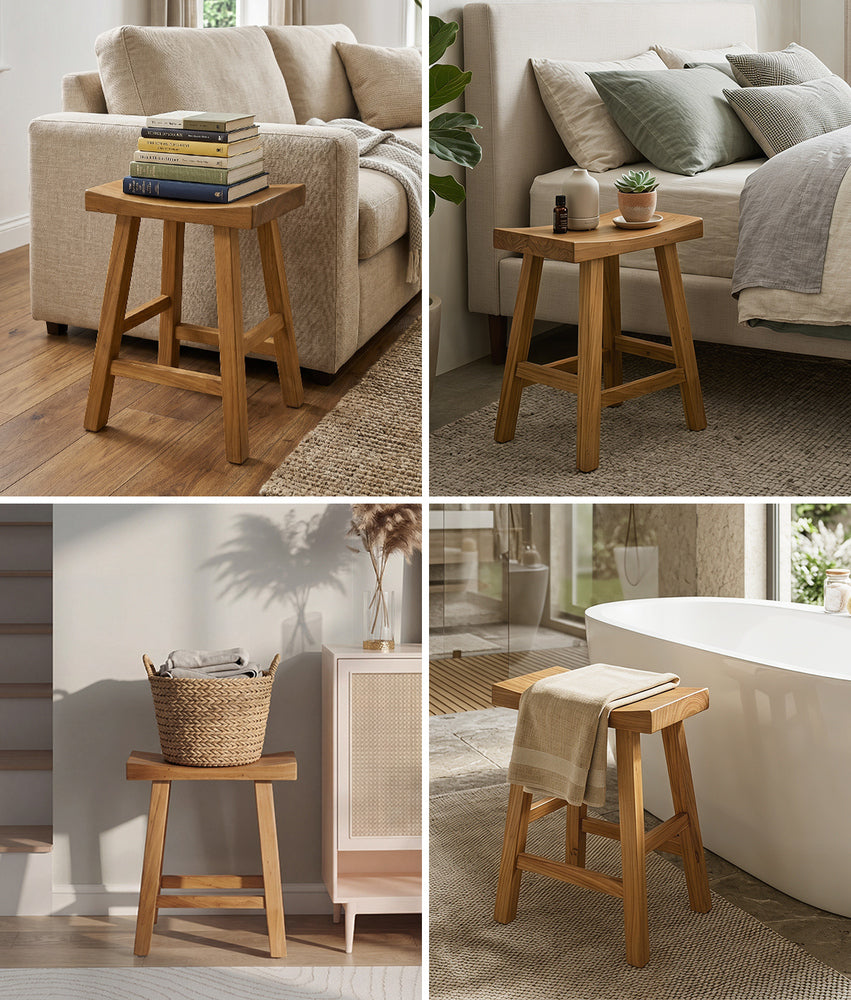 Elm Wood Stool Solid Timber Dining Seat | HomeAndLiving