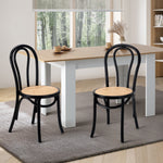 2PCS Black Dining Chairs Solid Wood Frame with Rattan Seat for Kitchen