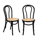 2PCS Black Dining Chairs Solid Wood Frame with Rattan Seat for Kitchen