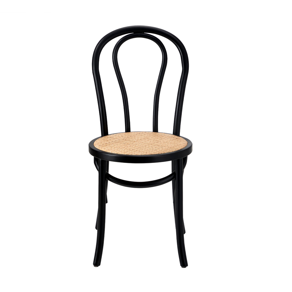 2PCS Black Dining Chairs Solid Wood Frame with Rattan Seat for Kitchen