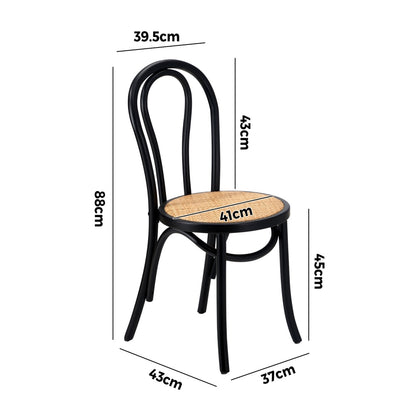 2PCS Black Dining Chairs Solid Wood Frame with Rattan Seat for Kitchen