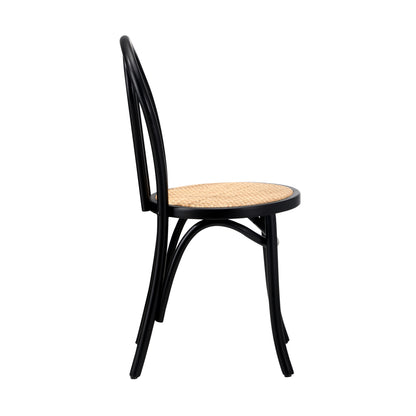 2PCS Black Dining Chairs Solid Wood Frame with Rattan Seat for Kitchen