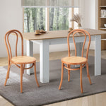 2PCS Dining Chair Solid Wooden Ratan Seat Beige