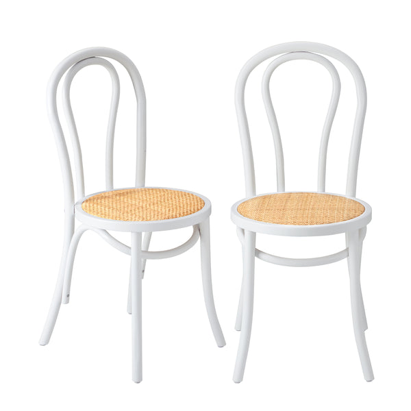  Dining Chair Solid Wooden Chairs Ratan Seat White