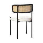 2x Dining Chairs Round Boucle Fabric Rattan Backrest Black & White Set