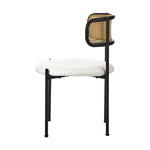 2x Dining Chairs Round Boucle Fabric Rattan Backrest Black & White Set