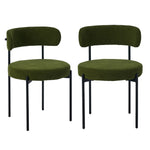 2x Dining Chair Round Boucle Seats Backrest Green