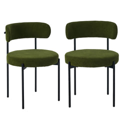 2x Dining Chair Round Boucle Seats Backrest Green
