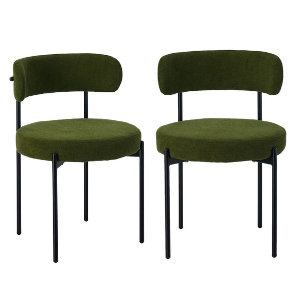  2x Dining Chair Round Boucle Seats Backrest Green