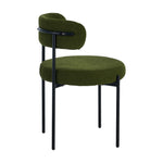2x Dining Chair Round Boucle Seats Backrest Green