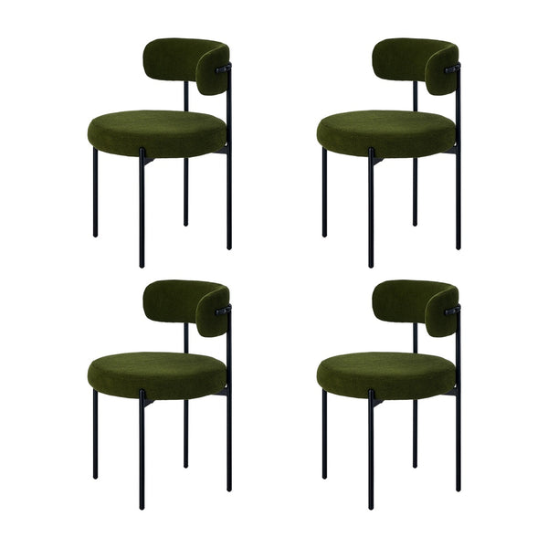  4x Dining Chair Round Boucle Seats Backrest Green