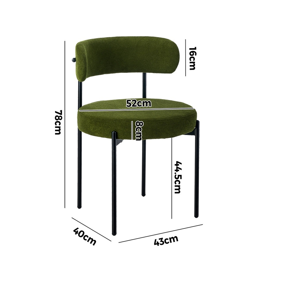 4x Dining Chair Round Boucle Seats Backrest Green