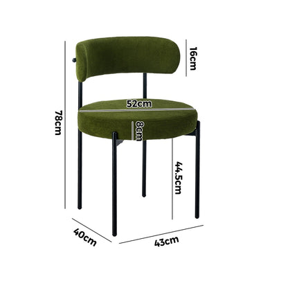 4x Dining Chair Round Boucle Seats Backrest Green