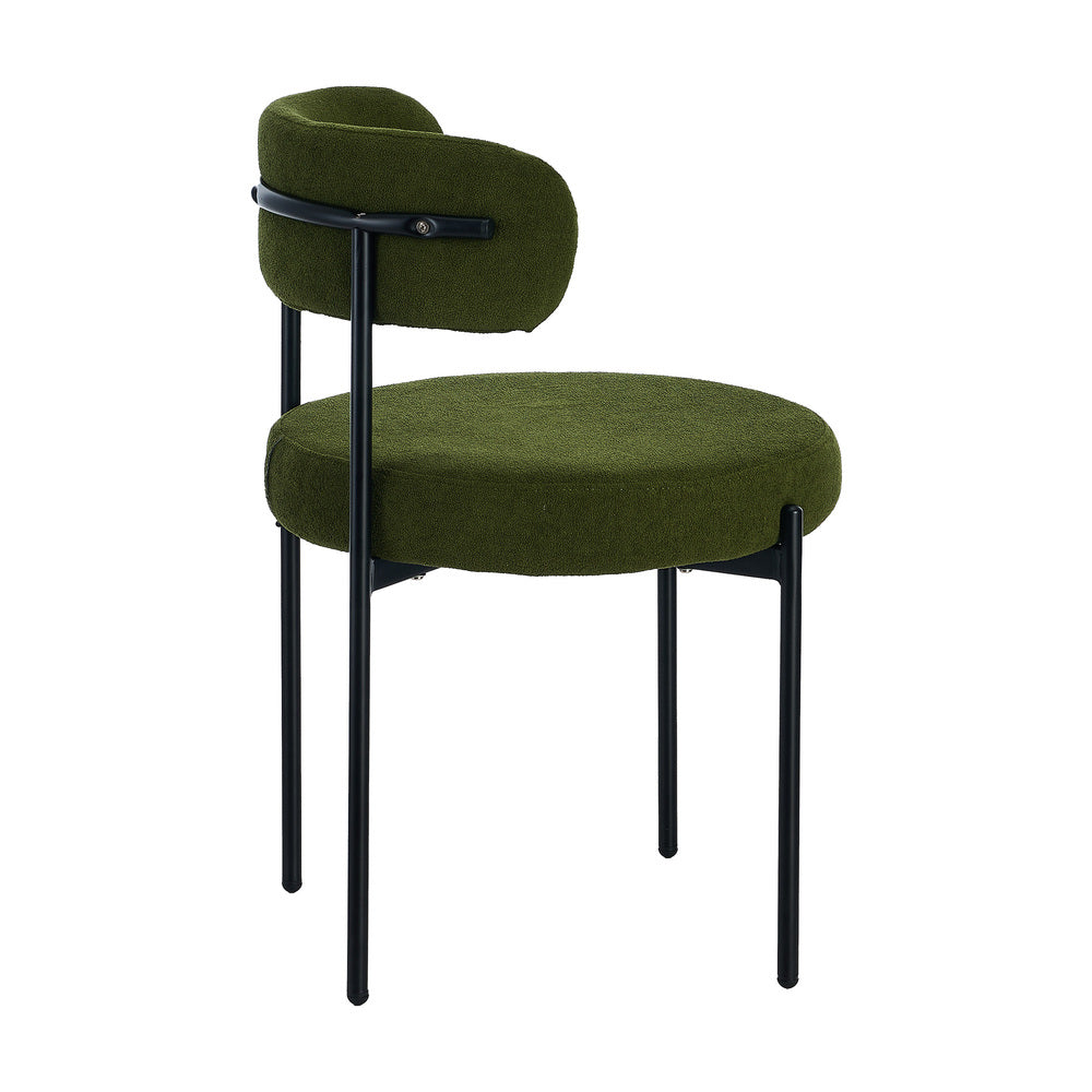 4x Dining Chair Round Boucle Seats Backrest Green