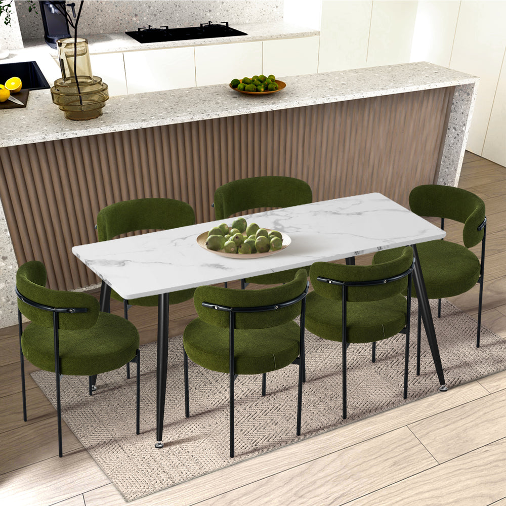 4x Dining Chair Round Boucle Seats Backrest Green