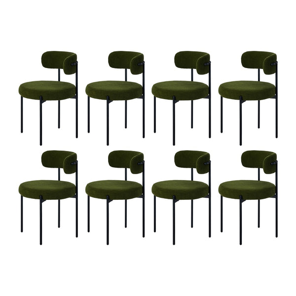  8x & 6x Dining Chair Round Boucle Seats Backrest Green