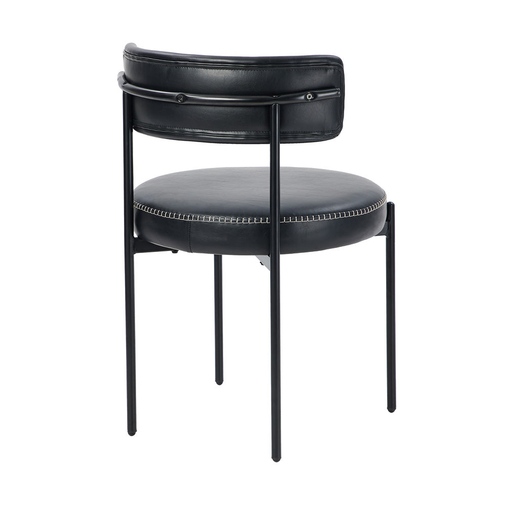 2x Dining Chair Round Leather Brown & Brown