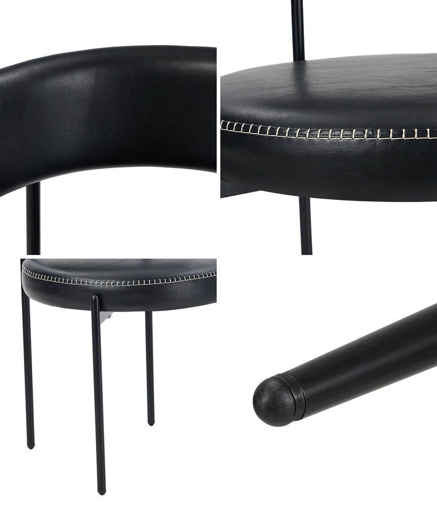 4x Dining Chair Round Leather Black & Brown