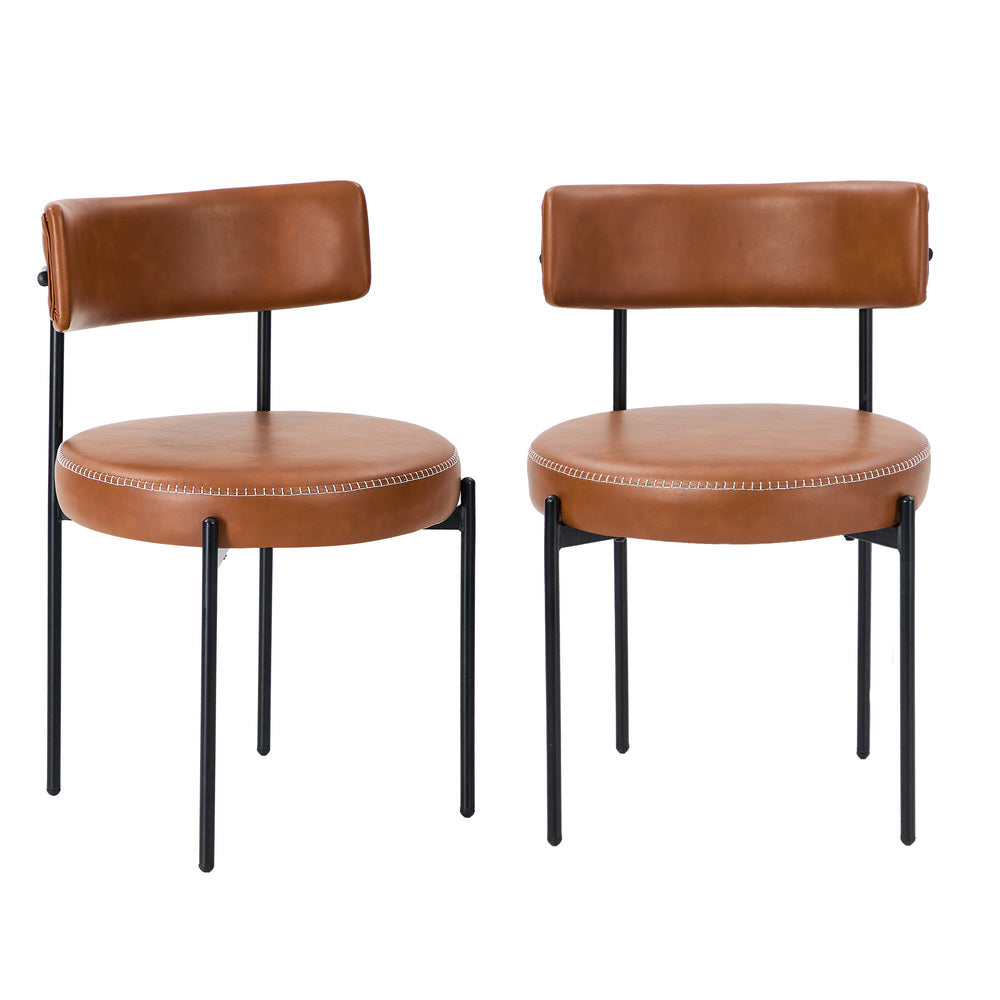 2x Dining Chair Round Leather Brown & Brown